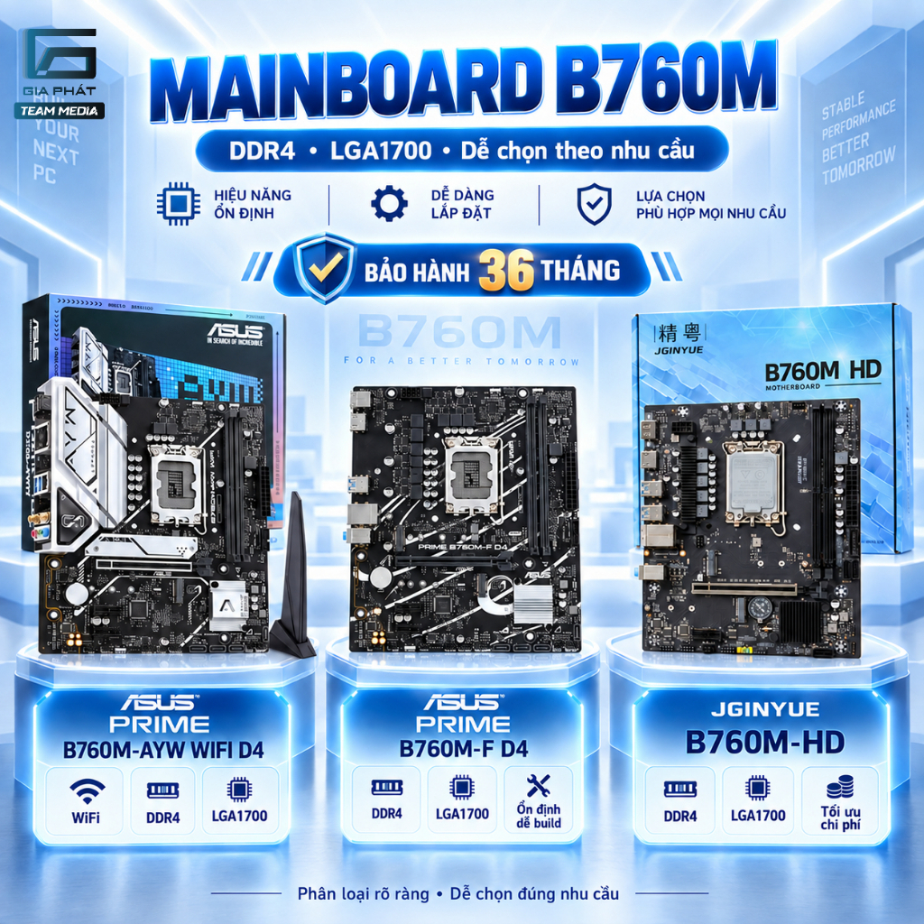 Mainboard B760M DDR4 Intel LGA1700 | ASUS B760M-AYW WIFI D4, PRIME B760M-F D4, JGINYUE B760M-HD New 