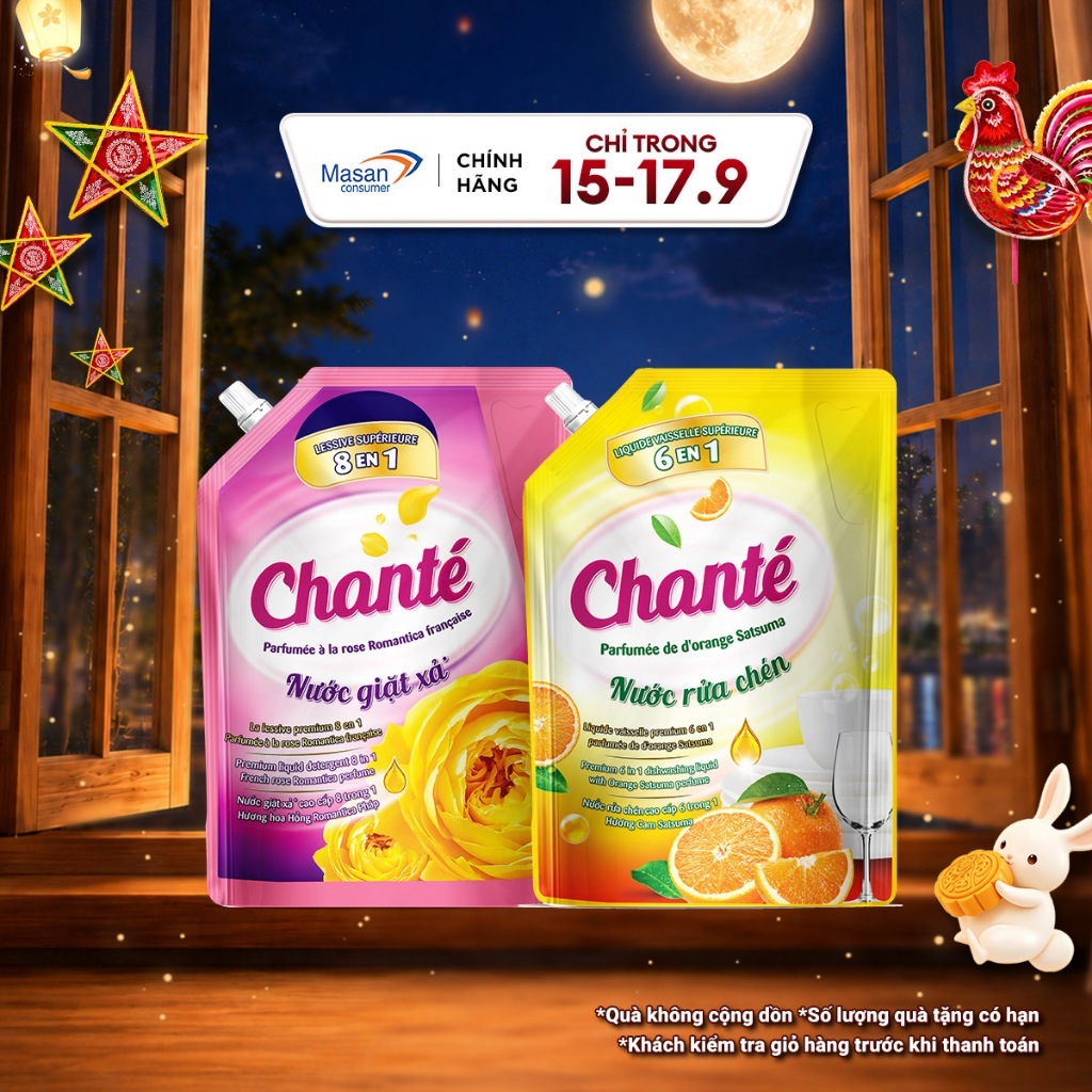 Combo 1 Túi Nước giặt xả Chanté Cao Cấp 8 Trong 1 3.05kg và Túi Nước rửa chén Chanté 3.2kg