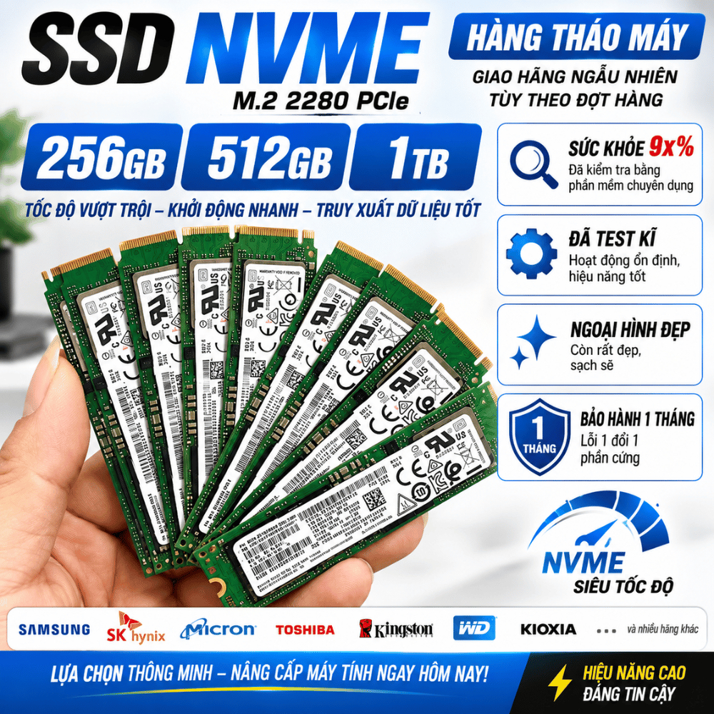 Ổ cứng SSD NVMe 256GB 512GB 1TB Gen 3x4 Gen 4x4 Hàng tháo máy đẹp Hãng ngẫu nhiên - Bảo hành 1 tháng