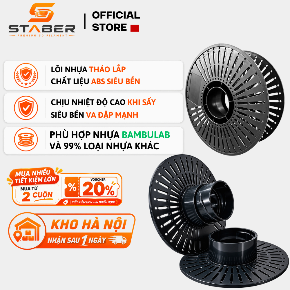 Lõi nhựa tháo lắp dùng cho cuộn nhựa không lõi chất liệu ABS siêu bền, dùng cho máy in 3d