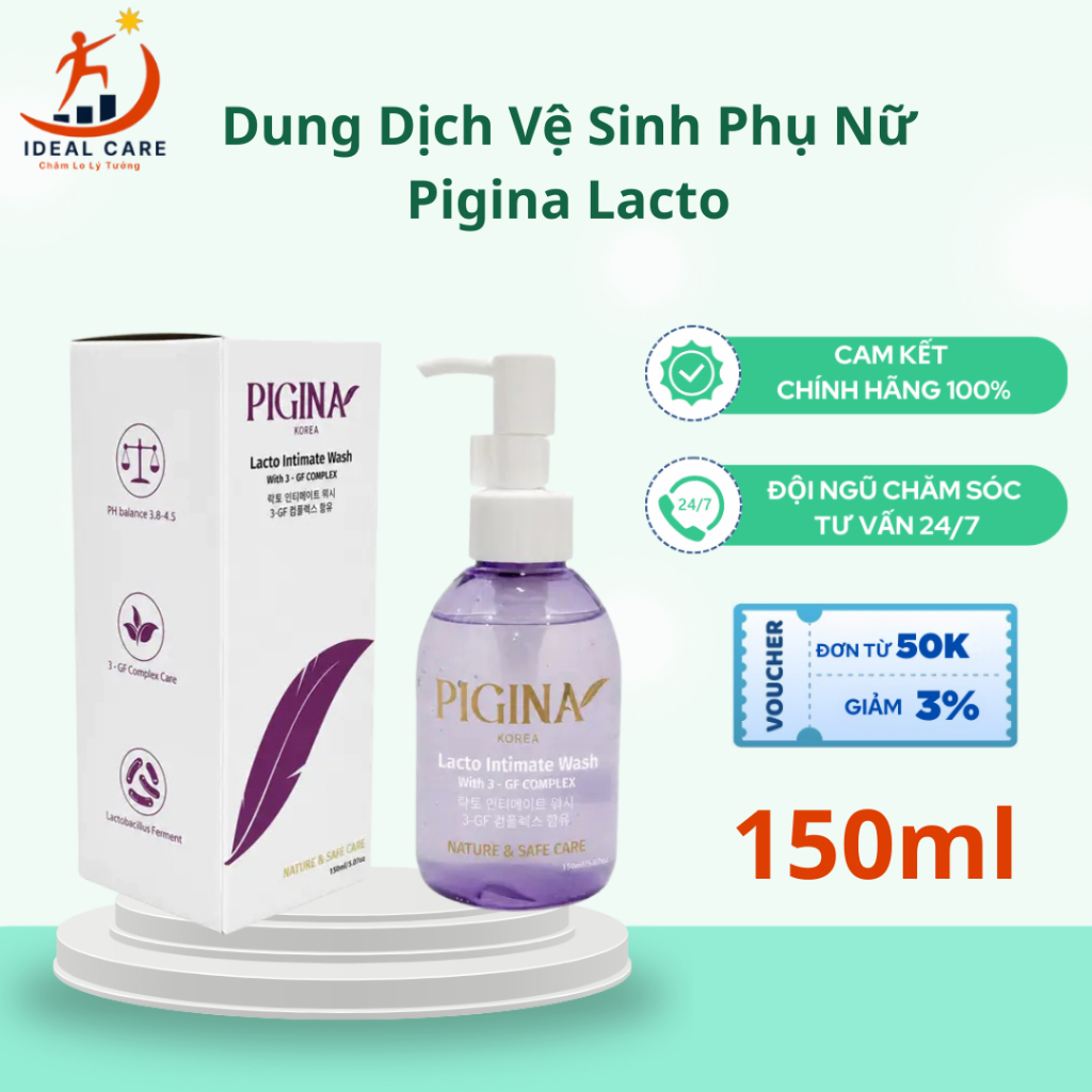 Dung dịch vệ sinh phụ nữ Pigina 150ml - Pigina Lacto Intimate Wash