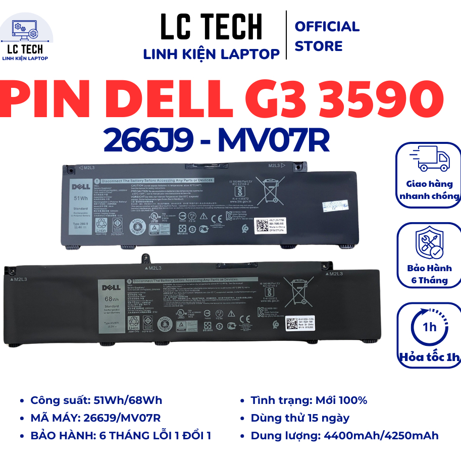 PIN DELL 15 G3 3590 266J9 MV07R M4GWP 3779 3790 G5 15 5505 5587 5590 G7 7590 7790 - Pin ZIN MỚI 100%
