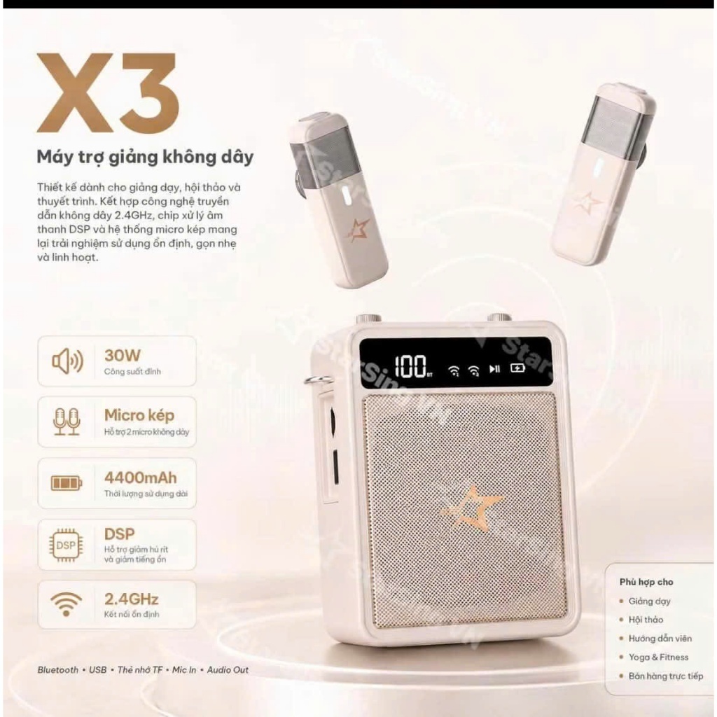 Loa trợ giảng cài áo Starsing X3 công suất 30W