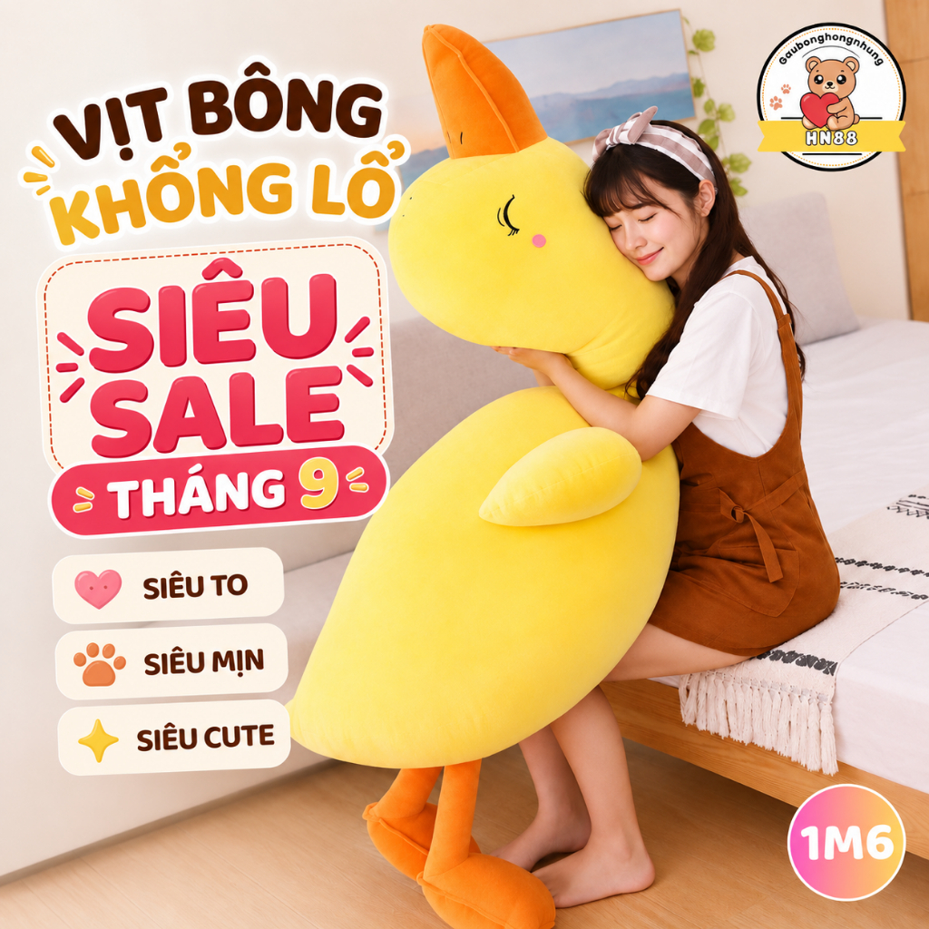 Gấu Bông Vịt Trầm Cảm Siêu To Khổng Lồ Size 1M2, 1M6 & 70CM - GẤU BÔNG HỒNG NHUNG
