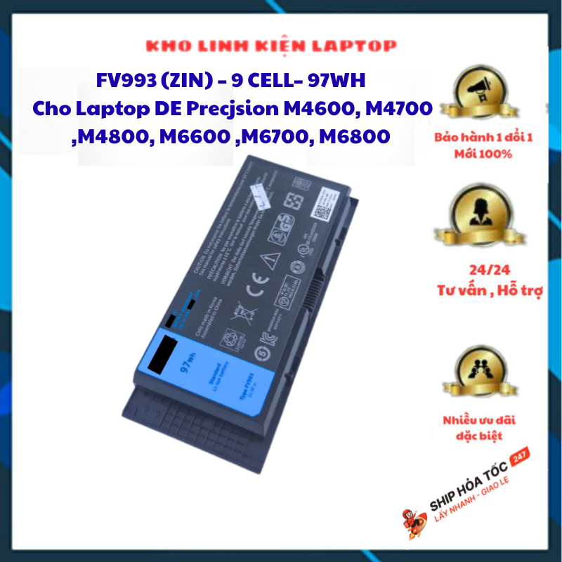 Pin ký hiệu  INR18650 dùng cho MTXT / PIN ZIN CHO LAPTOP DE Precjsion M4600 M4700 M4800 M6600 M6800 