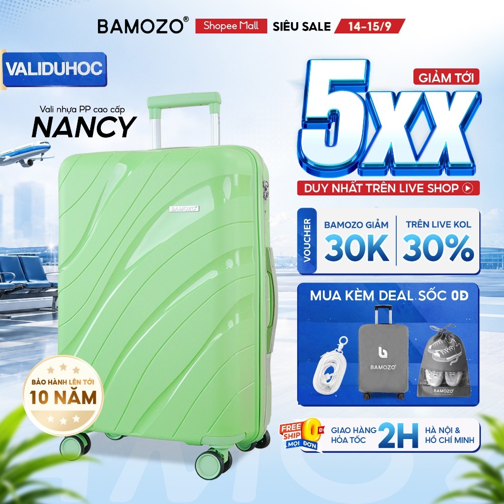 Vali Du Lịch B Bamozo Nancy Size 20/24/28 Nhựa PP Cao Cấp, Chống Vỡ Bảo Hành 5 Năm 1 ĐỔI 1 TRONG 30 NGÀY_Nancy
