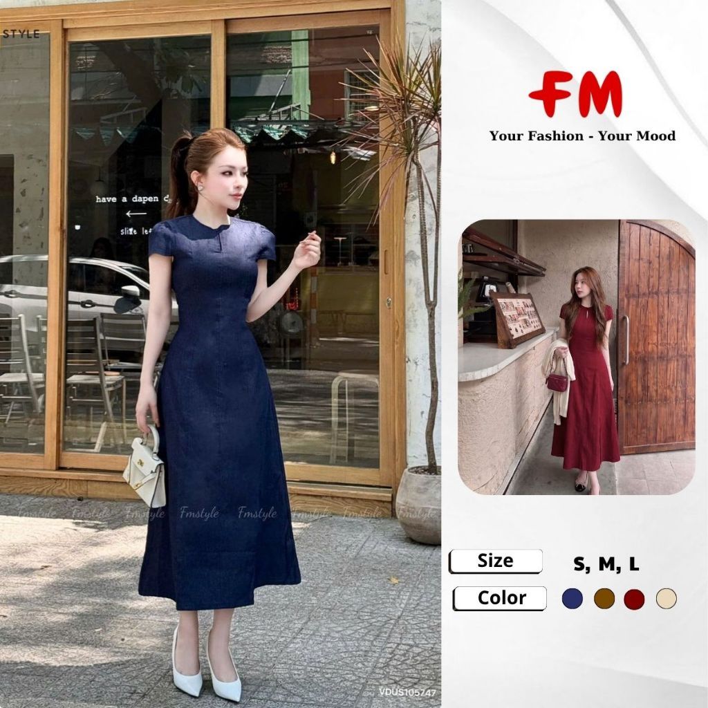 Váy Đầm Dài Chữ A Nữ FMSTYLE - Tay Ngắn Vintage, Kiểu Cách Nhẹ Nhàng Basic 25120918