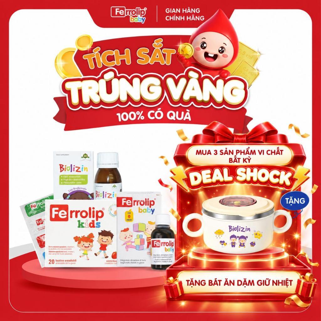 [DEAL SỐC] Mua 3 Sản Phẩm Vi Chất Bất Kỳ Sắt Ferrolip Baby, Kẽm Biolizin, Ferrolip Kids - Tặng Bát Ă