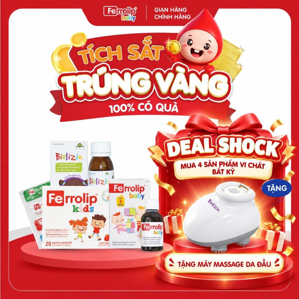 [DEAL SỐC] Mua 4 Sản Phẩm Vi Chất Bất Kỳ Sắt Ferrolip Baby, Kẽm Biolizin, Ferrolip Kids - Tặng Máy M