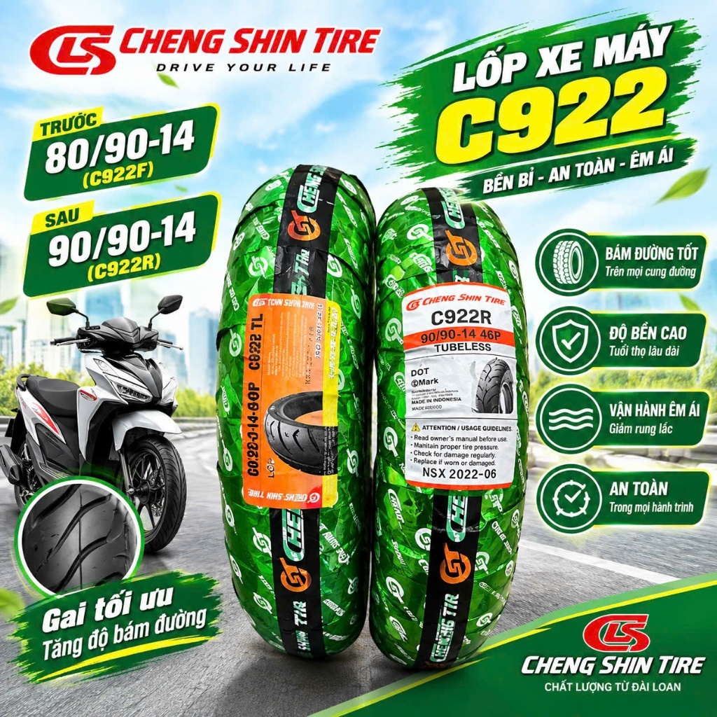 Vỏ Lốp Xe Máy ChengShin mâm 10,mâm 12, mâm 14,mâm 16 (80/90-14;90/90/14 ,100/90-10,90/90-12,80/90-16