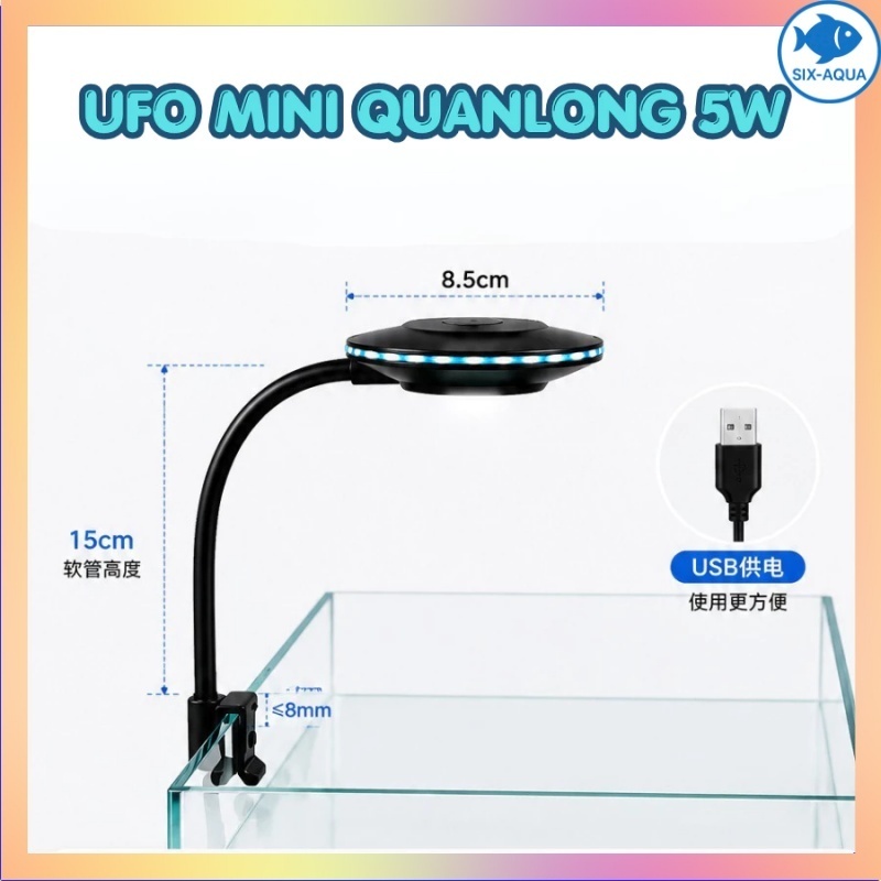 Đèn Kẹp UFO Mini Led Viền QL-V5C QuanLong, Cổng USB Điều Chỉnh 360 Độ, Công Suất 5W Cho Bể Mini