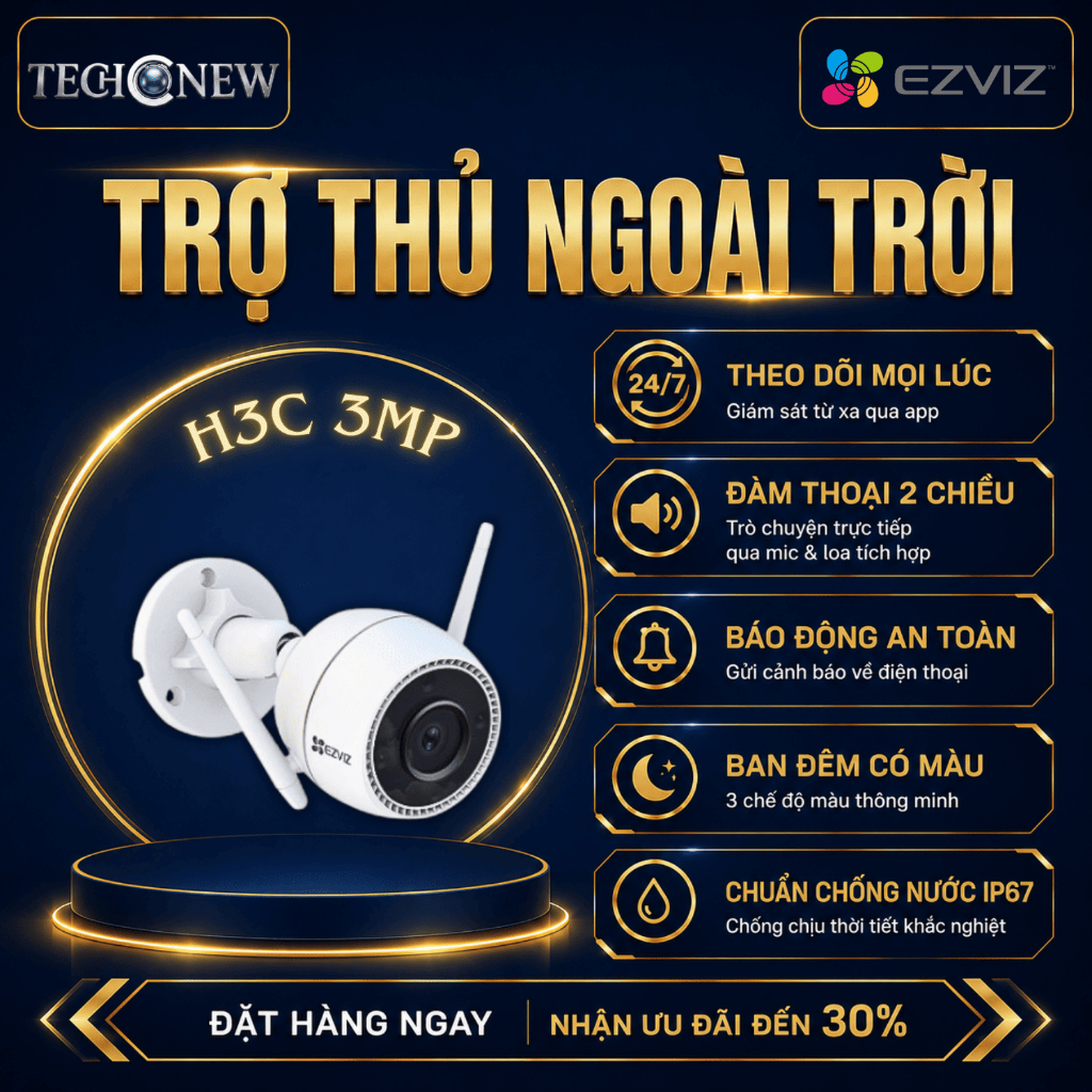 [ Giá Sỉ 9 Chiếc H3C 3MP ] Camera Wifi Ngoài Trời EZVIZ H3C 2K (3MP), Có Màu Ban Đêm, AI Phát Hiện D