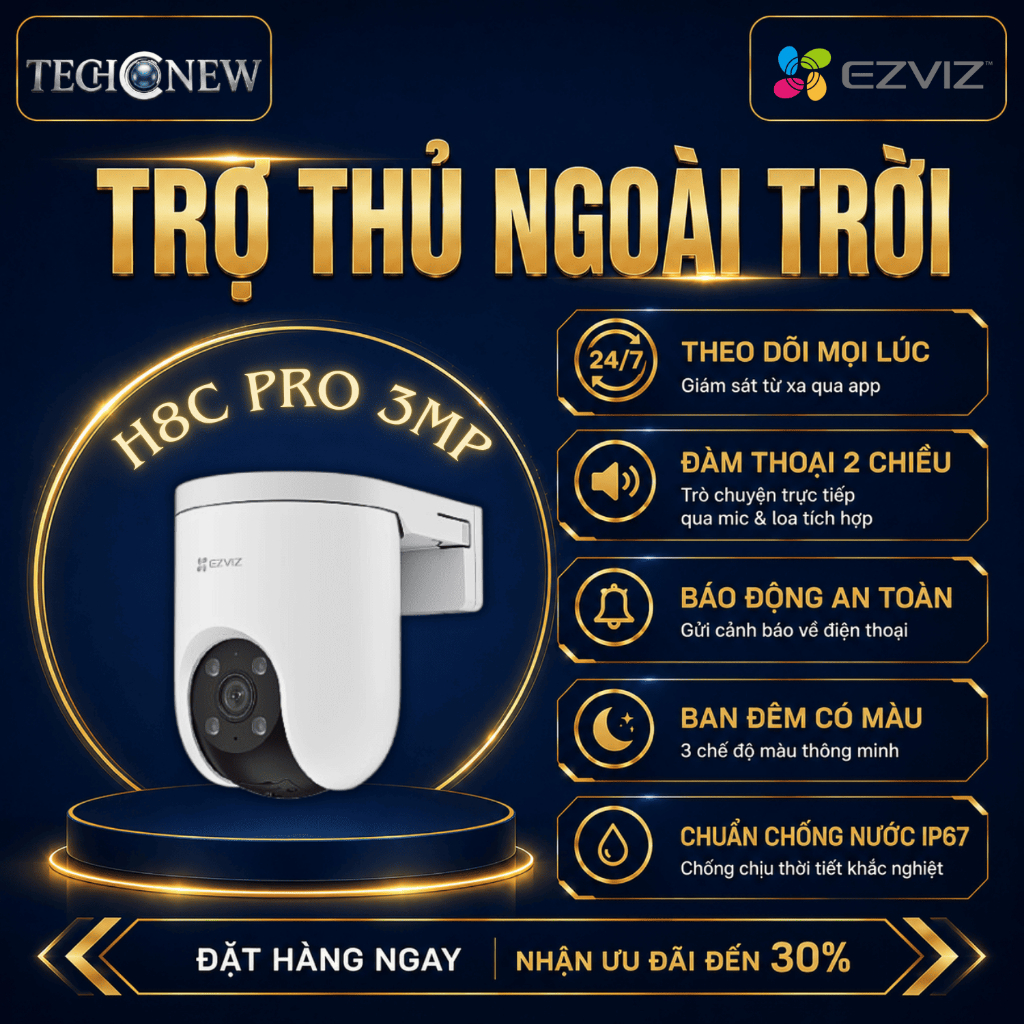 [ Giá Sỉ 12 chiếc H8C 3MP] Camera Wifi Ngoài Trời EZVIZ H8c 2K (3MP) - Xoay 360 Độ, Có Màu Ban Đêm, 