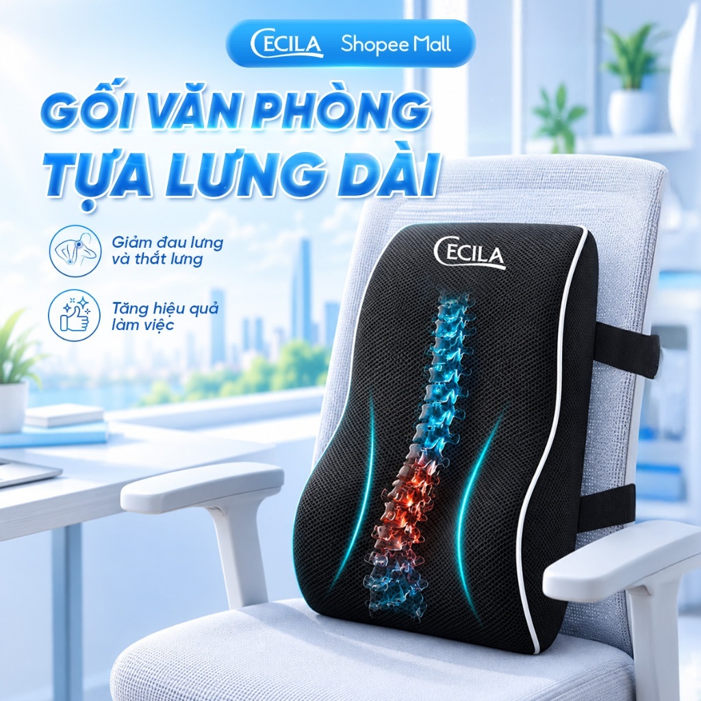 Gối tựa lưng cao su non công thái học Cecila Gối Nệm Y Tế, chống đau mỏi lưng…
