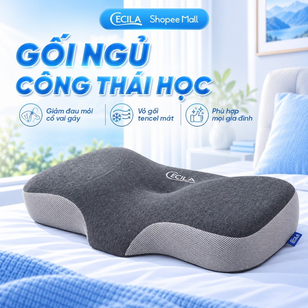 Gối công thái học CECILA Gối Nệm Y Tế cao su non đàn hồi thiết kế chống đau cổ…