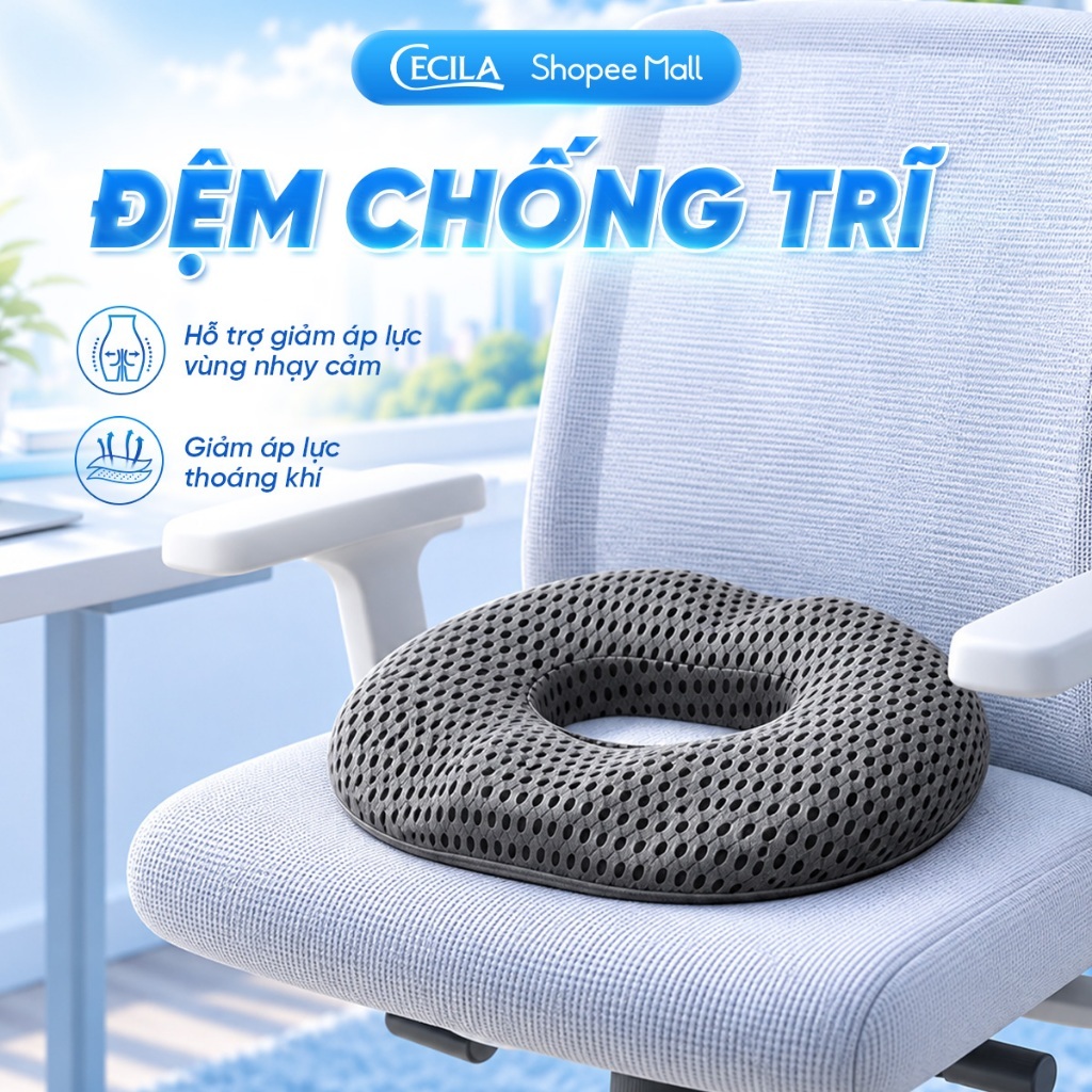 Gối lót ghế ngồi y tế chống trĩ CECILA cao su non đàn hồi giảm ê mỏi mông cho…