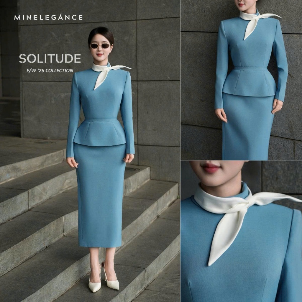 MINELEGÁNCE | SET ÁO CỔ PHỐI KHĂN & CHÂN VÁY BÚT CHÌ THANH LỊCH, SANG TRỌNG - MIN182