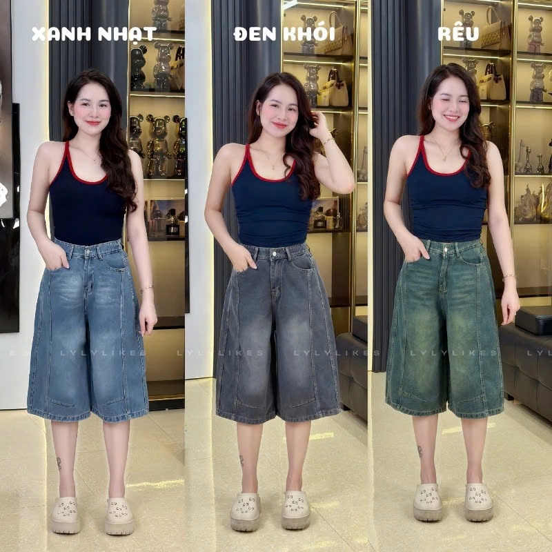 (Cạp Trước Chun Sau) Quần Jean Lửng Nữ Ống Rộng Culottes Jean Mềm Co Giãn Nhẹ Che Dáng Từ 40-75kg