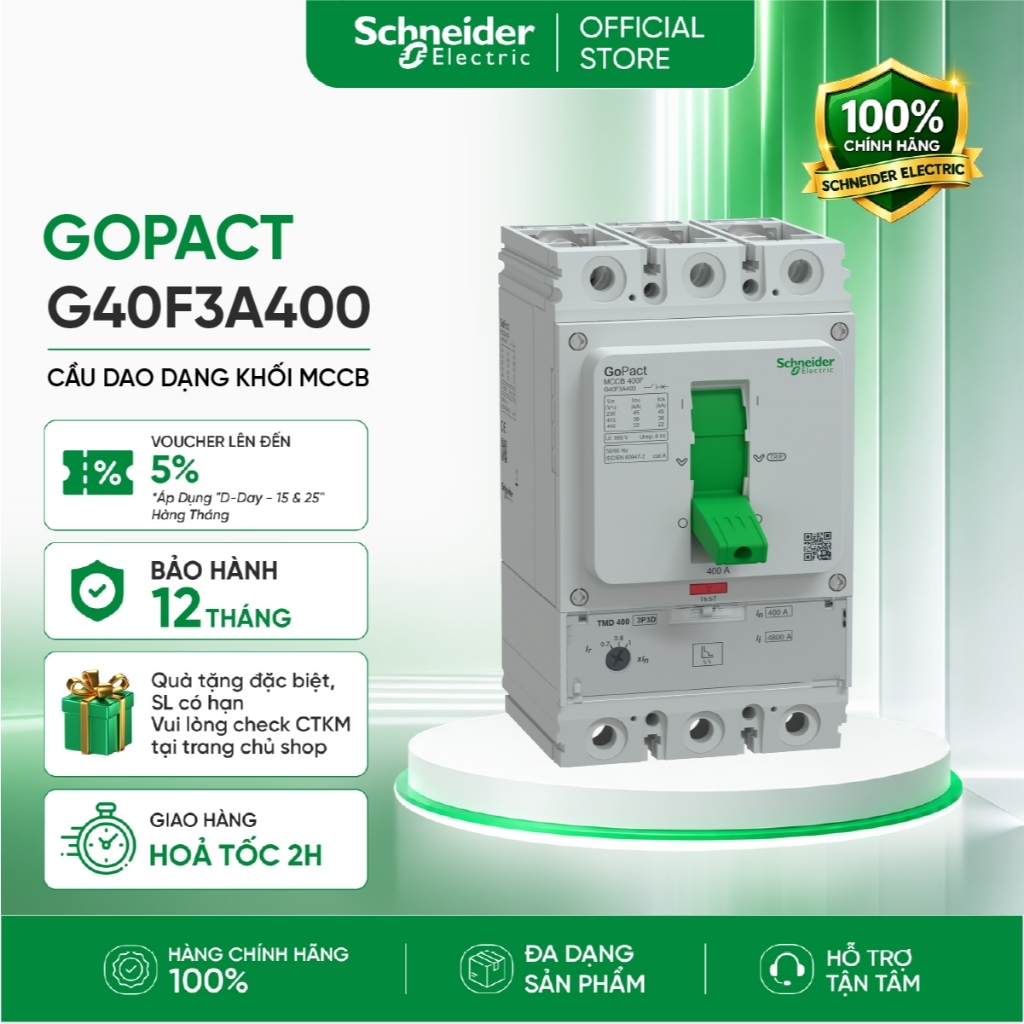 Bộ ngắt mạch GoPact MCCB 400 3P 36kA 415VAC - Schneider Electric G40F3A320 G40F3A400