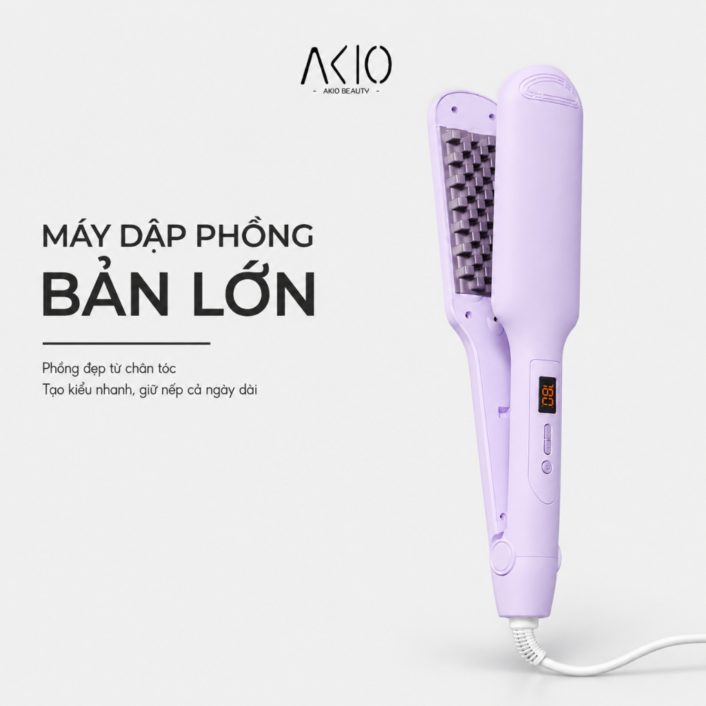 Máy Dập Phồng Chân Tóc AKIO BEAUTY Bản To Có Ion Âm Dập Xù 19 Mức Nhiệt Màn Hình LED Bảo Vệ Tóc