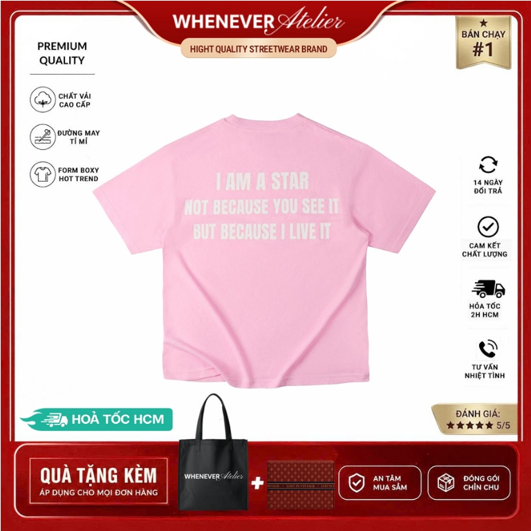 Whenever Atelier | Áo thun Whenever Star Manifesto T-Shirt Form Whenever SS26 Vải Cao Cấp - Pink