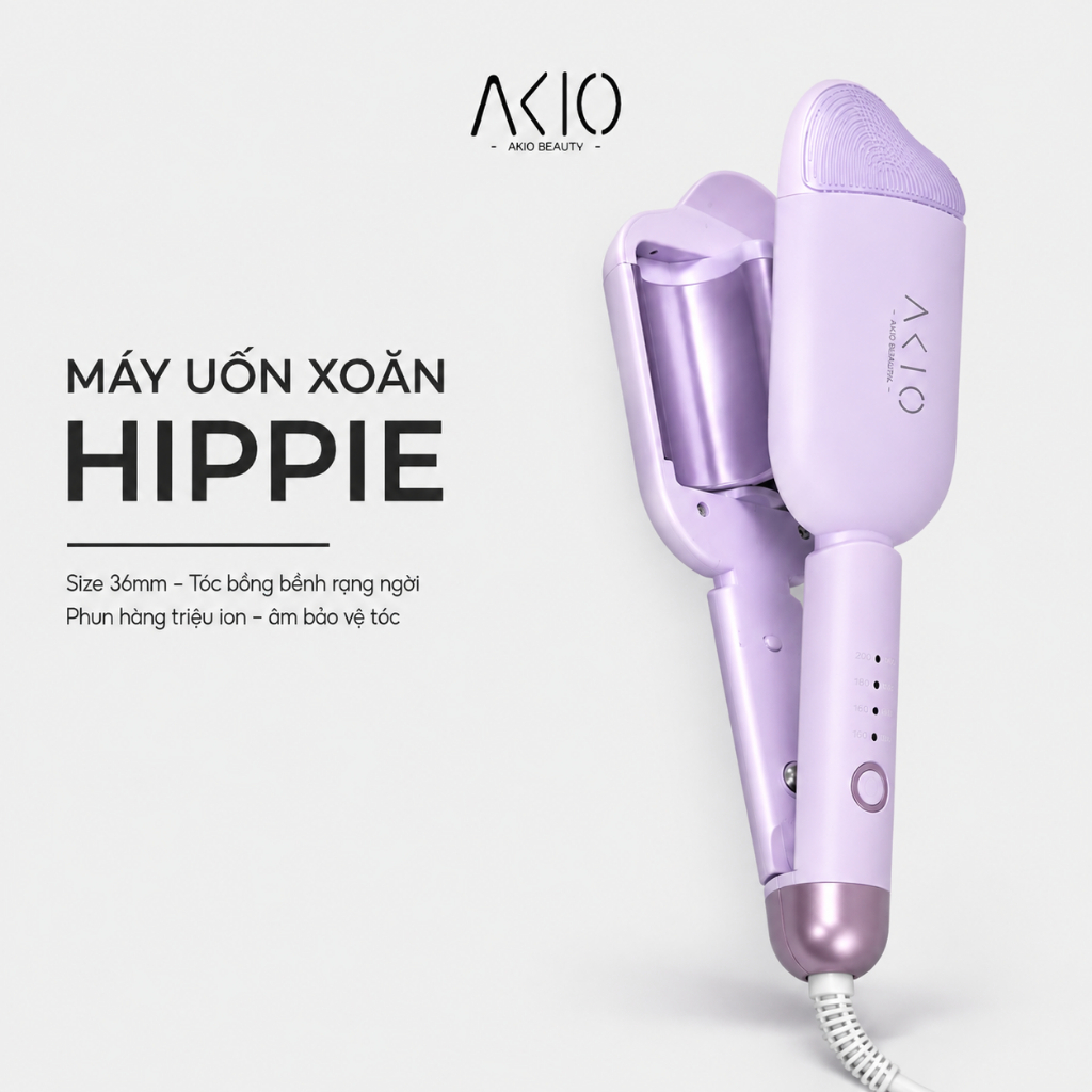 Máy xoăn sóng nước Hippie Size 36mm AKIO BEAUTY màn hình LCD điều chỉnh