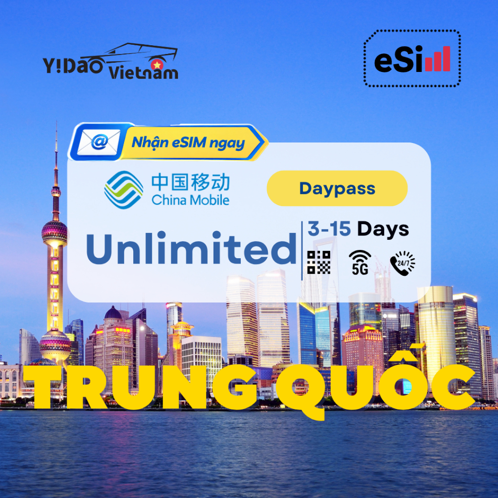 eSIM Du Lịch Trung Quốc, eSIM Trung Quốc Cài Đặt Nhanh Chóng Bằng Mã QR, Data Tốc Độ Cao Ổn Định