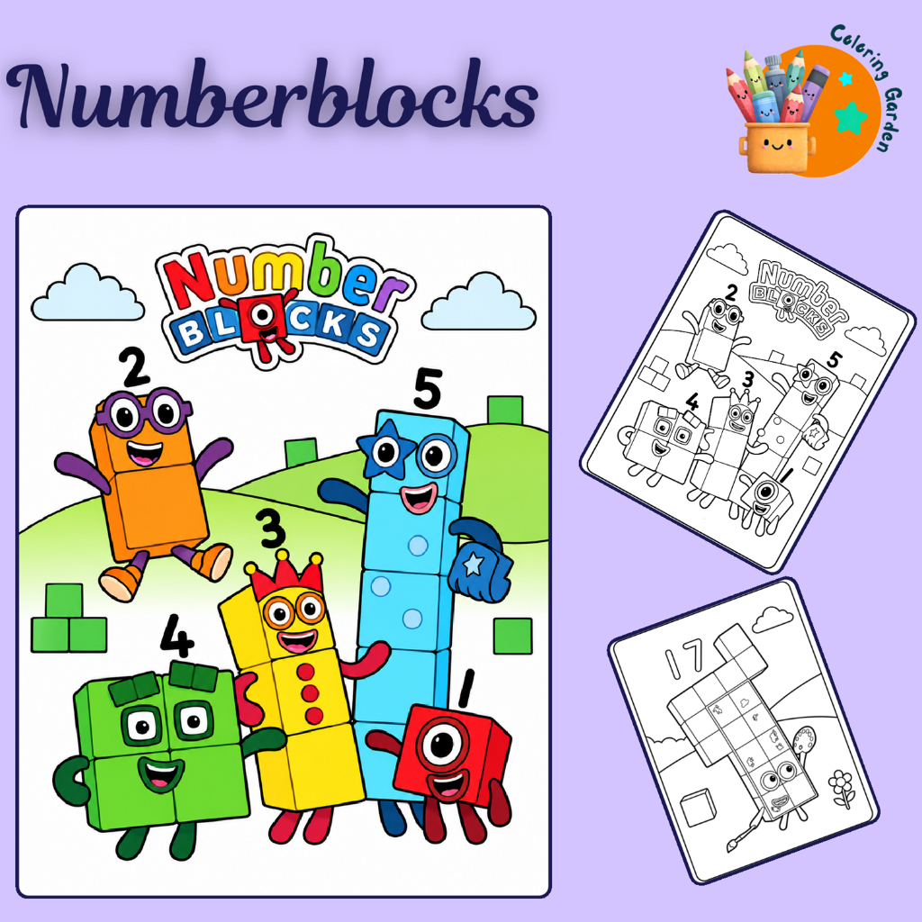 Set 50/25 tờ tranh tô màu, tranh tập tô cho bé hình hoạt hình Numberblocks giấy A4, A5 T1228NB