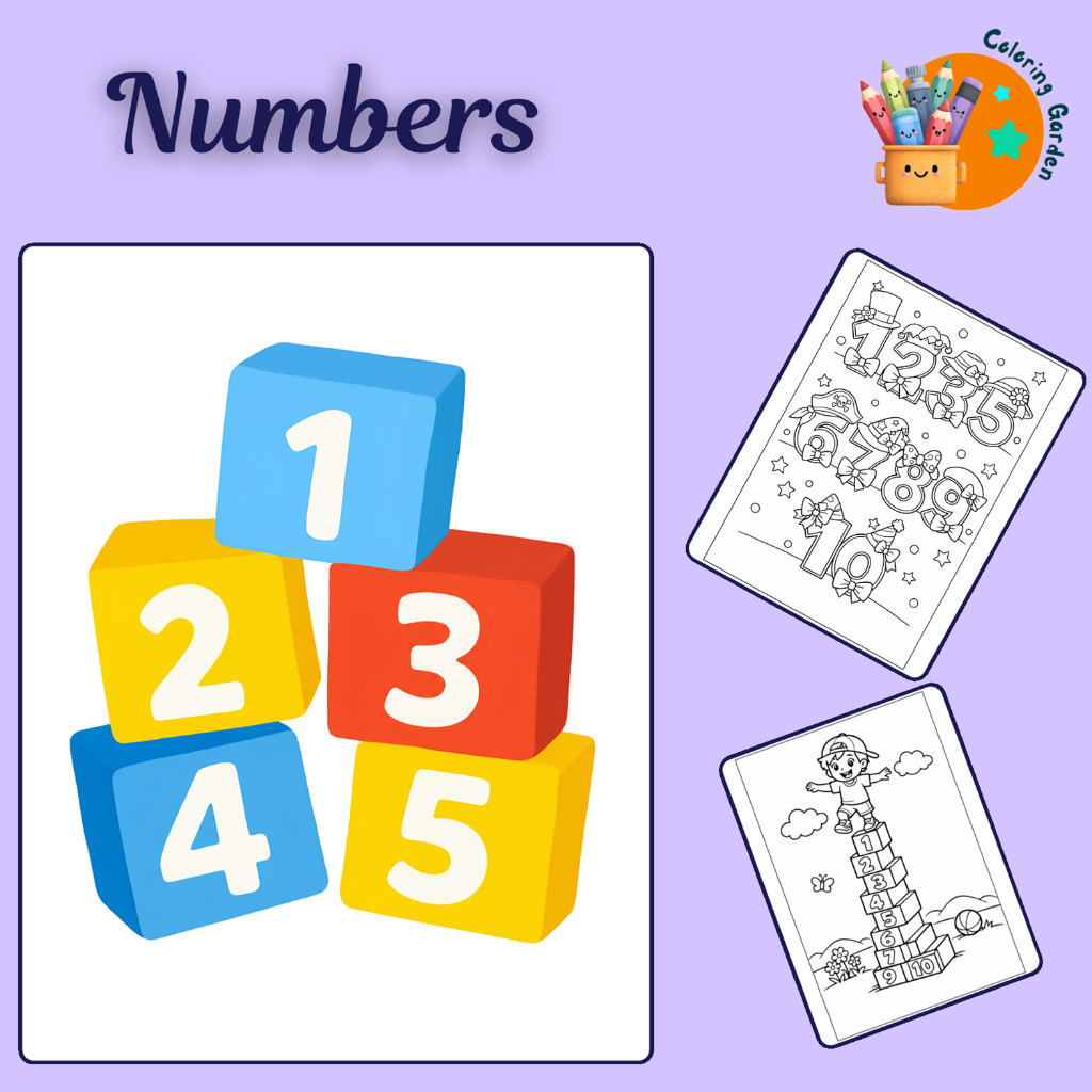 Set 50/25 tờ tranh tô màu, tranh tập tô cho bé chủ đề những con số Numbers giấy A4, A5 T1345NB
