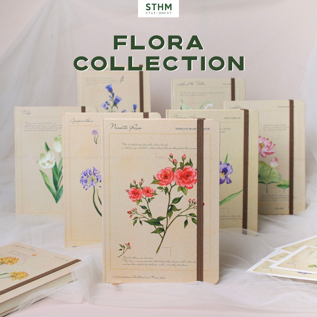 [STHM stationery] - Flora collection, sổ tay in tranh minh hoạ thực vật, bìa cứng 160 trang 100gsm, 