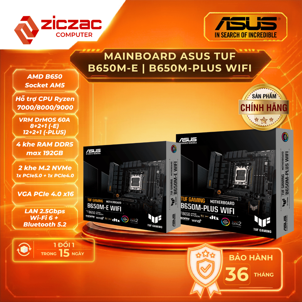 Mainboard Asus TUF Gaming B650M-E | B650M-PLUS WIFI (AMD B650 AM5 DDR5) - BH 36th chính hãng