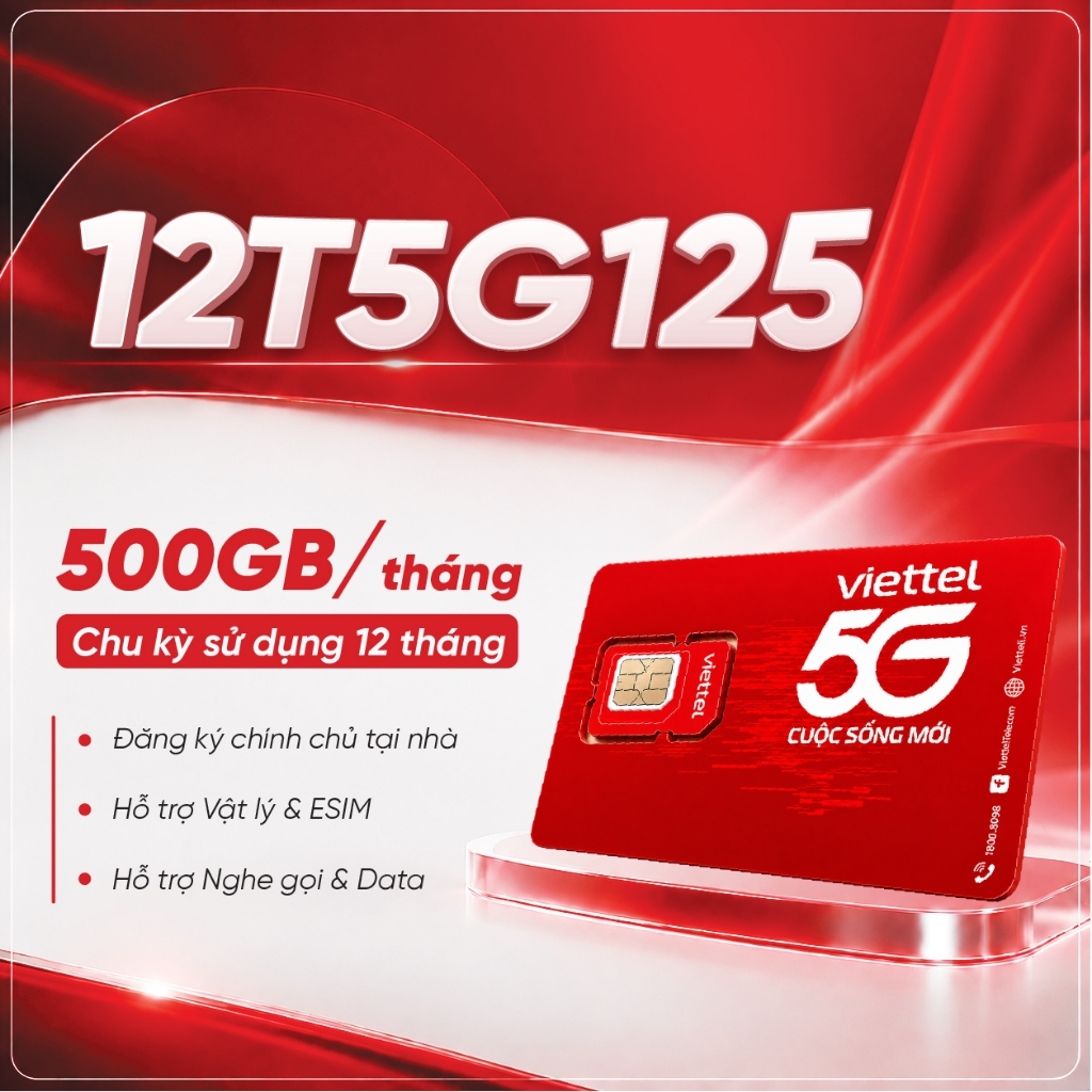 [LiveStream] Sim/eSIM 12T5G125 Viettel 500GB/Tháng Trọn Gói 12 Tháng - hỗ trợ Vật lí và ESIM