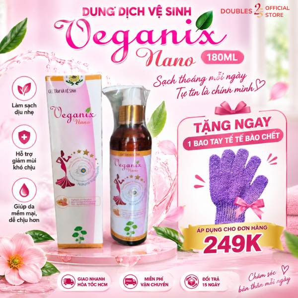 Dung Dịch Vệ Sinh Phụ Nữ Veganix Nano 180ml Vệ Sinh Vùng Da Nhạy Cảm | DOUBLES 2SSHOP