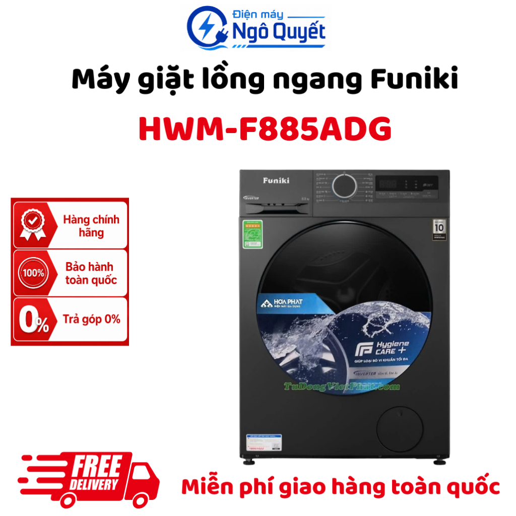 HWM-F885ADG - Máy giặt lồng ngang Funiki HWM-F885ADG Inverter 8.5kg - Hàng chính hãng