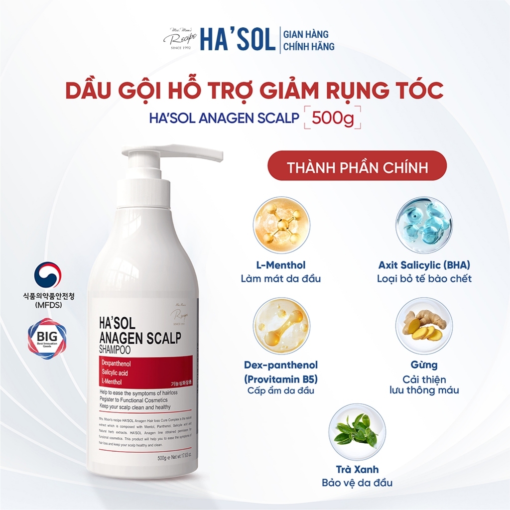[SVIP] Dầu Gội HASOL Hỗ Trợ Mọc Tóc, Giảm Rụng Tóc Dành Cho Da Đầu Dầu, Tóc Rụng, Mỏng Và Yếu Anagen