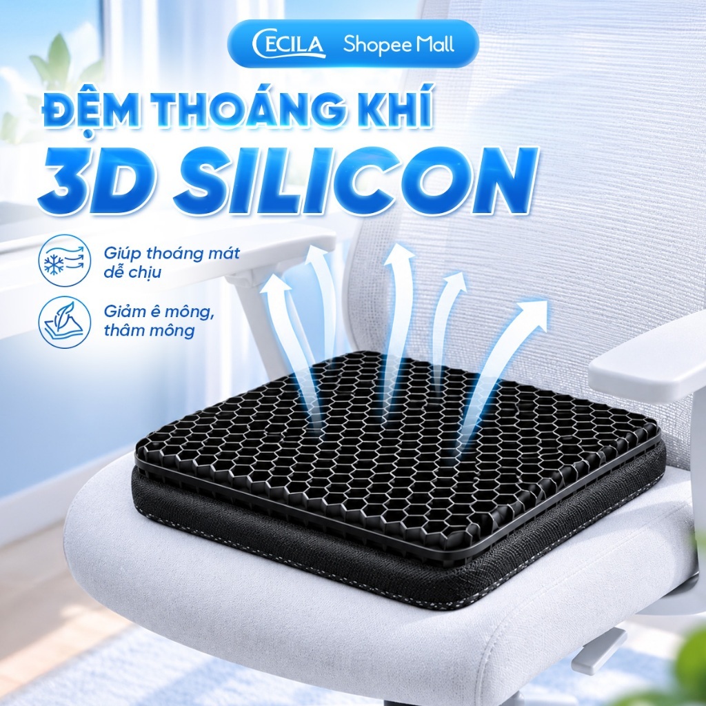 Đệm ngồi 3D Silicon lót ghế văn phòng CECILA thế hệ mới, cấu trúc tổ ong 2 lớp…