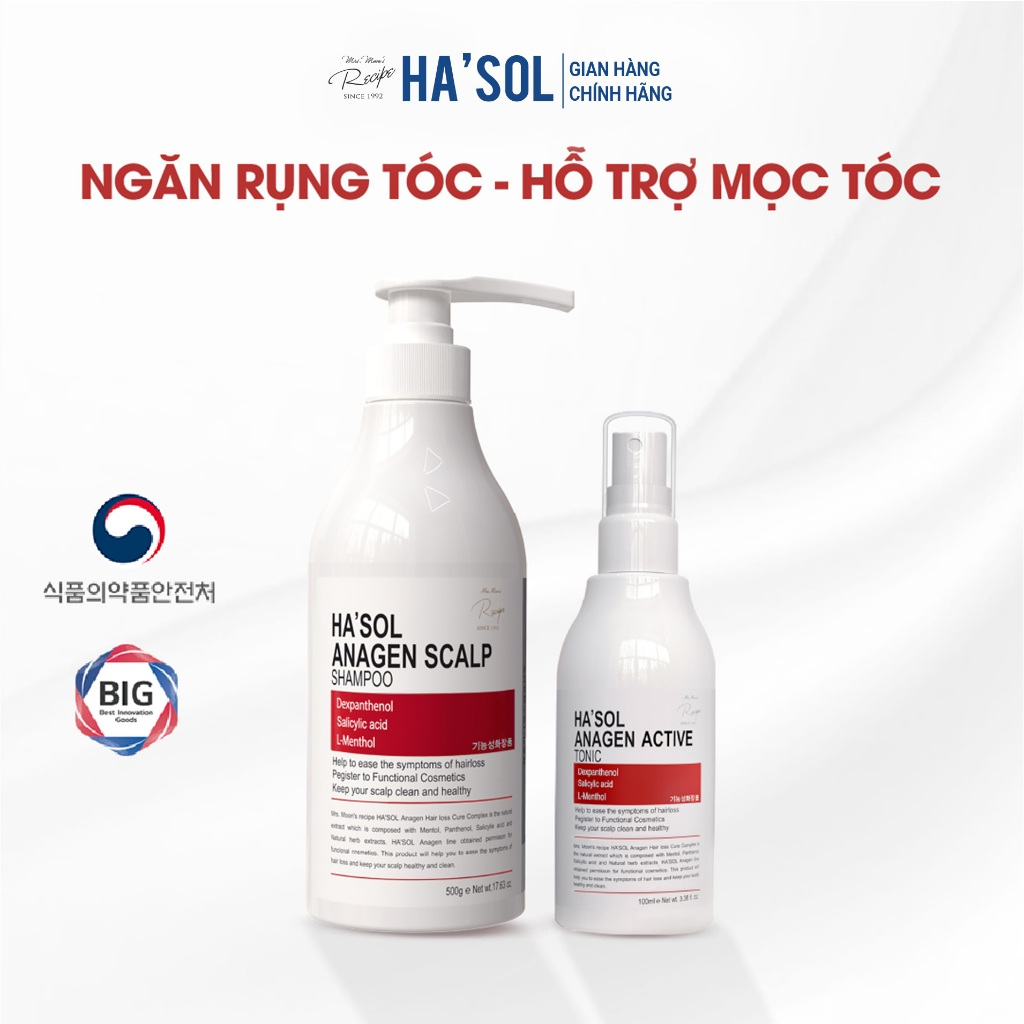 Combo Dầu Gội HASOL Hỗ Trợ Giảm Rụng và Mọc Tóc Ha'sol Anagen Scalp Shampoo 500g + Xịt Ha'sol Anagen