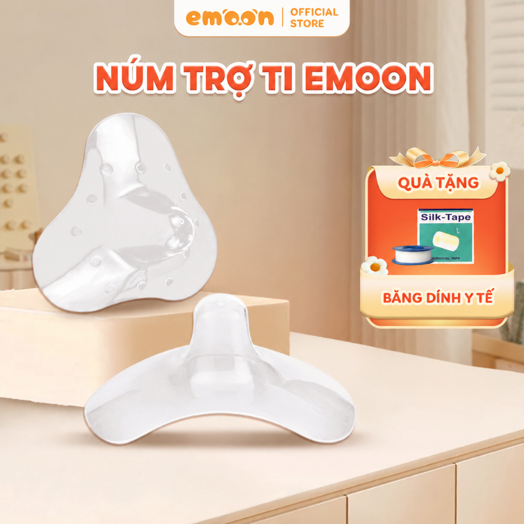 Núm trợ ti Emoon Silicone siêu co dãn, mềm mại bảo vệ đầu ngực cho mẹ, giúp bé bú dễ dàng