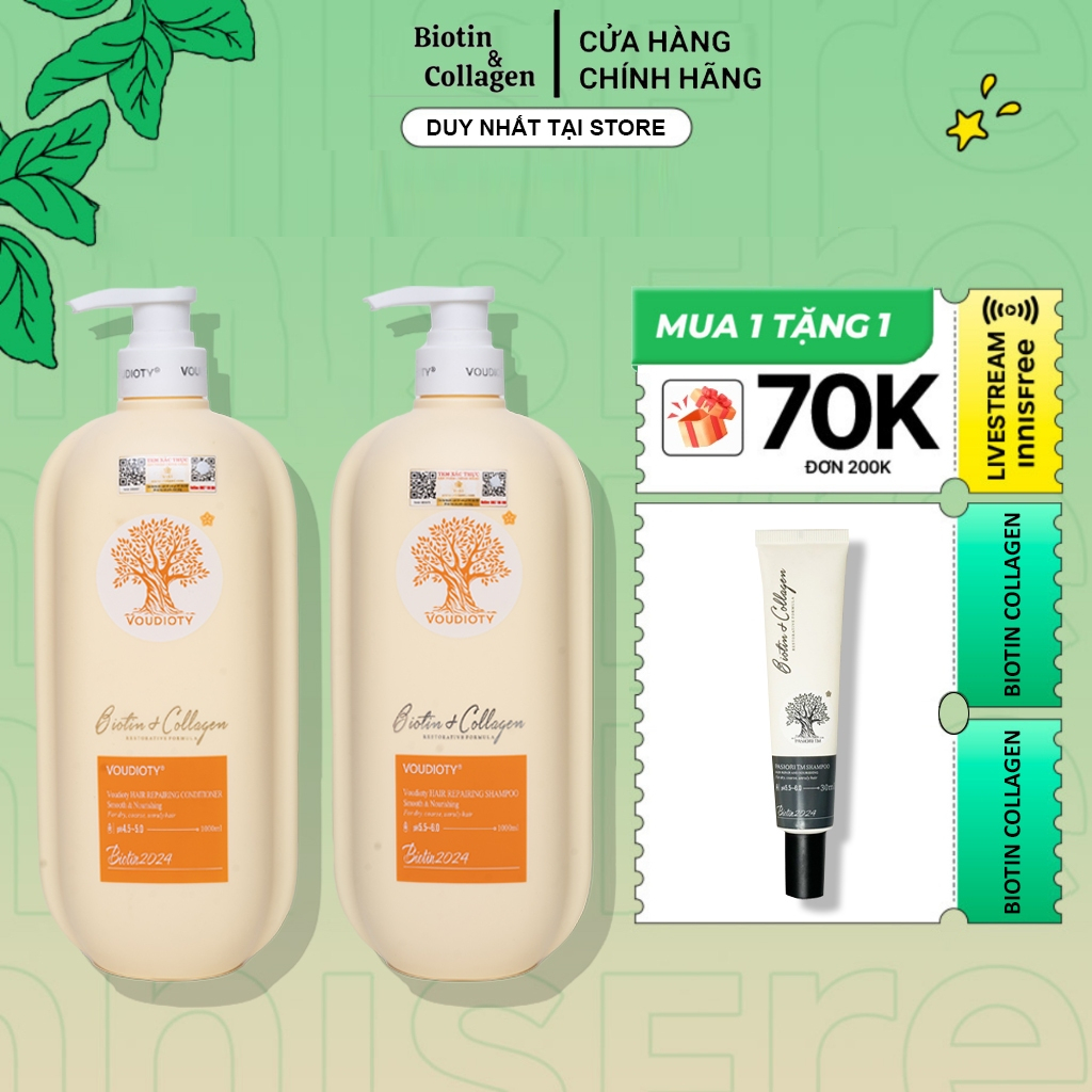 Combo gội xả Biotin Collagen Vàng 2024 chống rụng tóc, phục hồi, giảm gàu, kiểm soát dầu 500ML - 1000ML