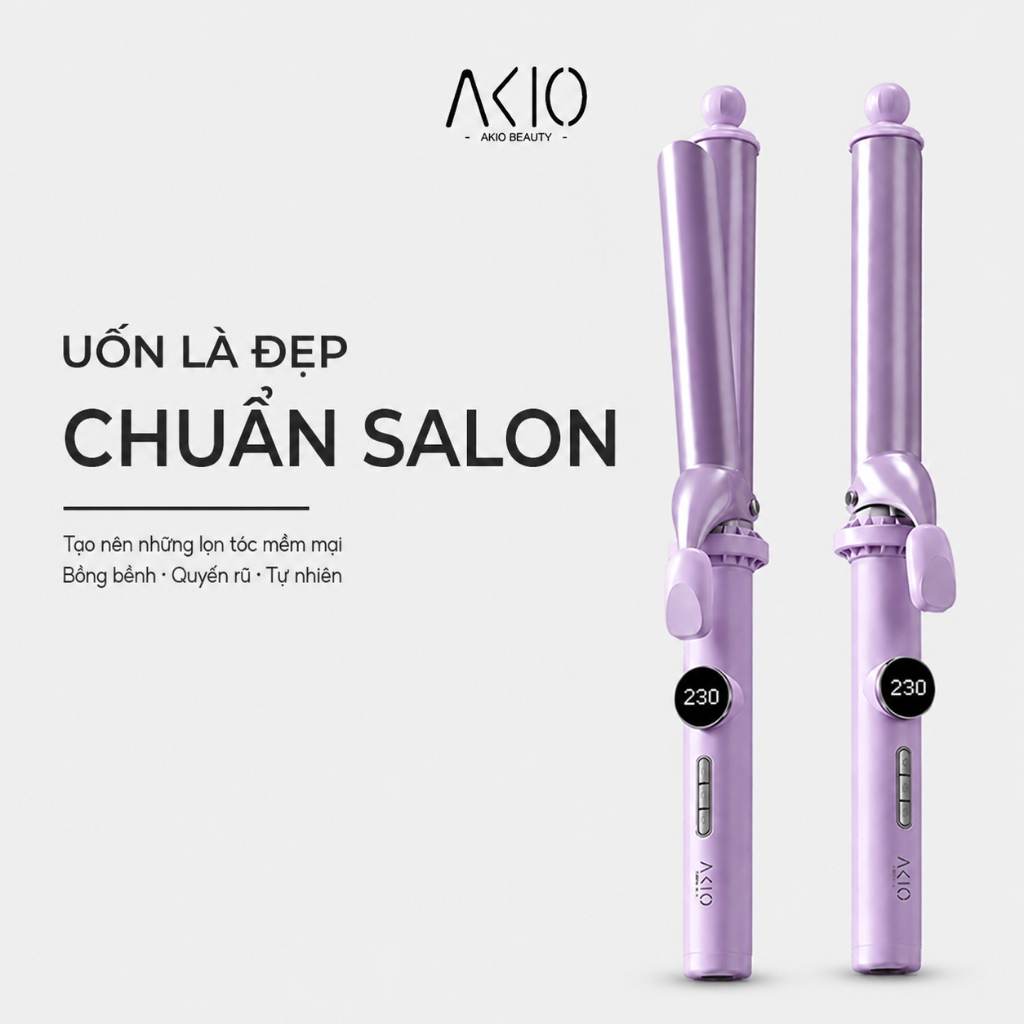 Máy uốn tóc xoăn truyền thống Classic V8 AKIO BEAUTY chất liệu gốm sứ đường kính uốn 28mm, 32mm