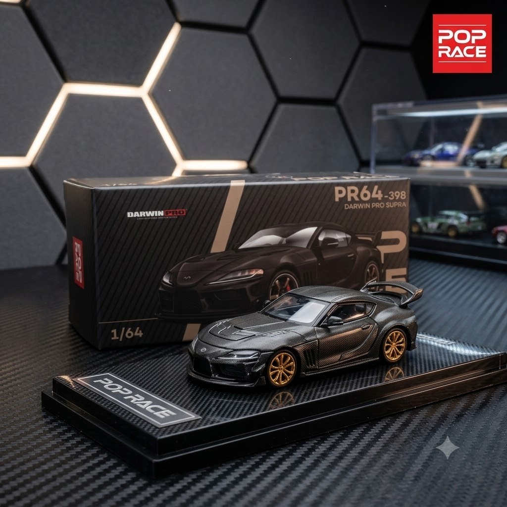 Mô Hình Xe Diecast 1:64 POP RACE PR640398 DARWIN PRO 66G WBK SUPRA A90 CARBON EDITION