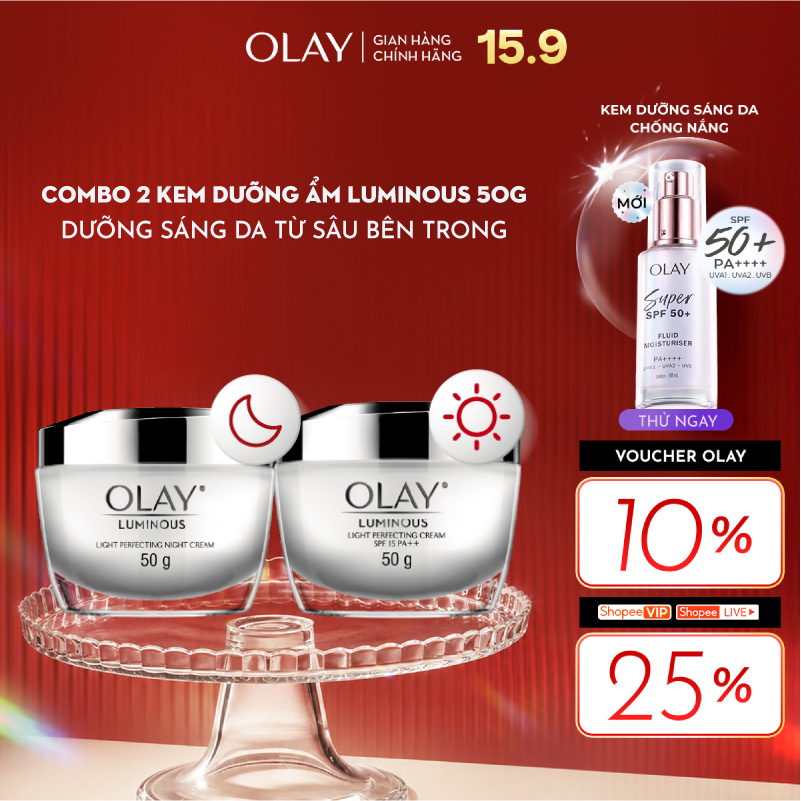 Combo 2: Kem Dưỡng Ẩm OLAY LUMINOUS Ngày & Đêm Dưỡng Sáng Da 50G X2