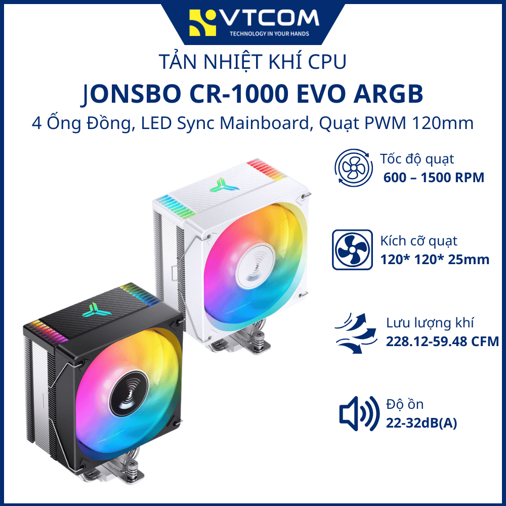 Tản Nhiệt Khí CPU Jonsbo CR1000 EVO RGB / ARGB / Black & White - Hành chính hãng bảo hành 12 tháng