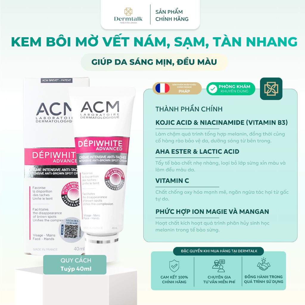 Kem dưỡng mờ nám tàn nhang ACM Depiwhite Advanced Cream 40ml - Kem dưỡng da sáng mịn, đều màu da