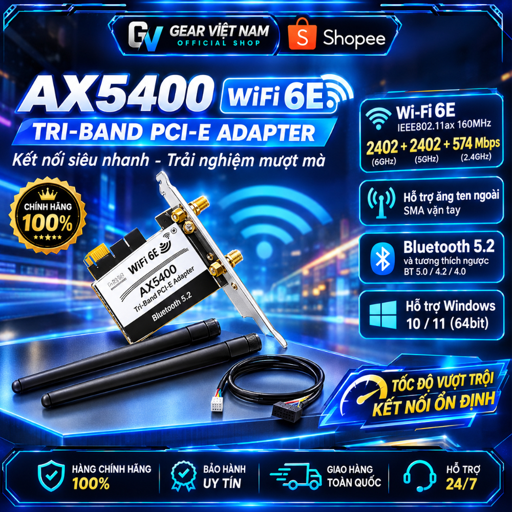 Card mạng Wi-Fi TOTOLINK X5400P Wi-Fi 6E AX5400 + Bluetooth 5.3 | 3 Băng tần 2.4G/5G/6GHz