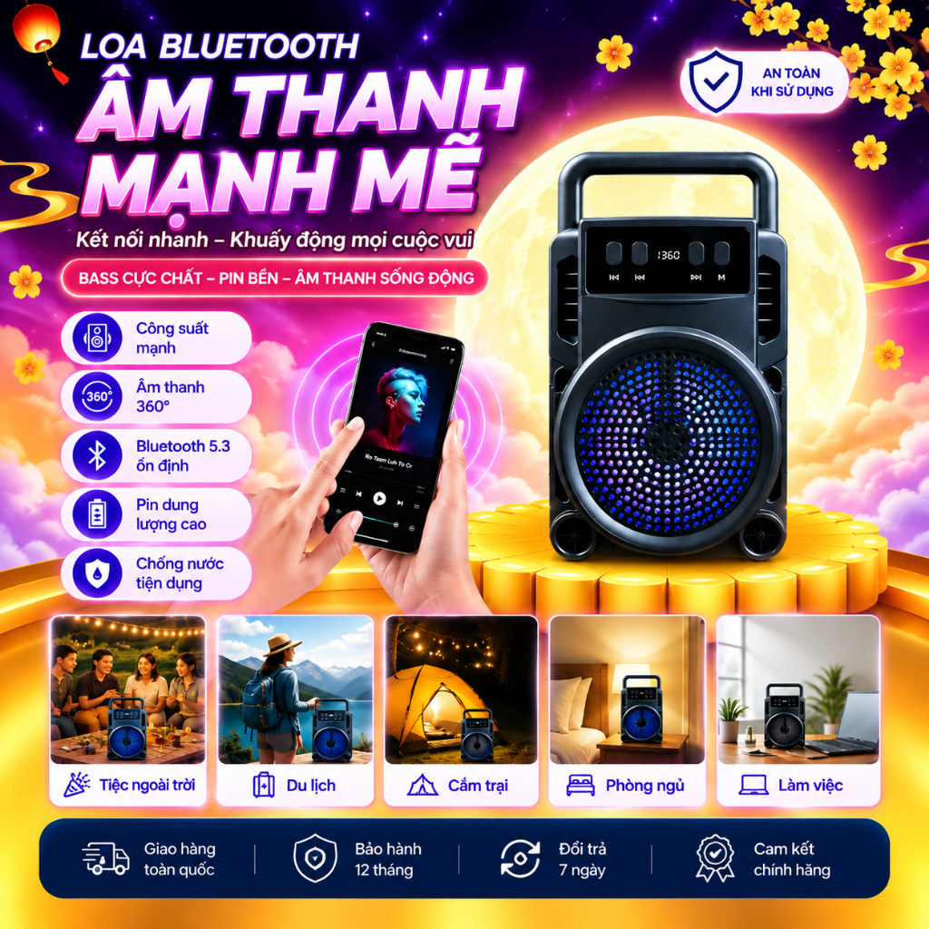 Loa Bluetooth Mini,Có Đèn LED RGB Đổi Màu Loa Bluetooth Mini Siêu Bass ML âm…