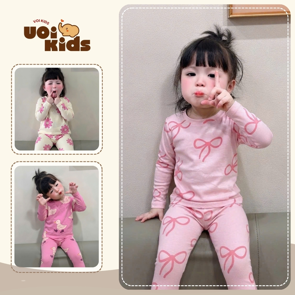 [COMBO 3 BỘ] Đồ Bộ Bé Gái Cotton Vịt Nơ Hoa, Set Áo Quần Cotton Mềm Mát Mùa Hè 6-27kg Voi Kids