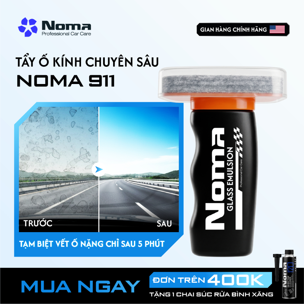 Combo 2 chai Nước rửa kính Ô tô Noma 911 tẩy sạch màng dầu, vết ố lâu ngày, hạn chế bám bụi