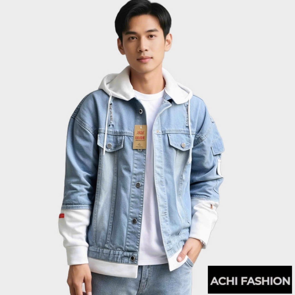 [có túi] Áo khoác jean nam nữ có mũ nỉ - áo jean túi zip form rộng unisex nam nữ bận đẹp size 40-76k