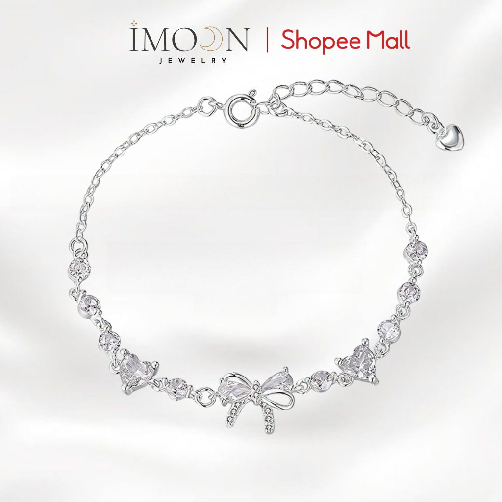 Lắc tay nữ hợp kim cao cấp không gỉ charm nơ đá trắng, hồng Imoon Jewelry - Imoon064